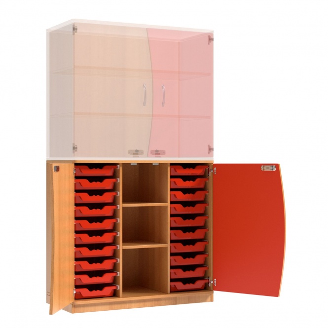 Wellentüren-Unterschrank, 99 cm hoch, 105x50 cm (B/T), Tür rechts rot,